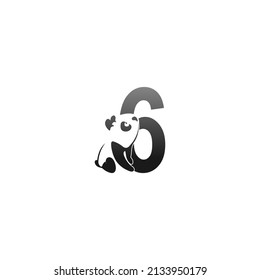 Panda animal illustration looking at the number 6 icon template