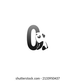 Panda animal illustration looking at the number zero icon template