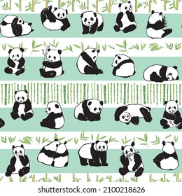 Panda animal vector seamless pattern