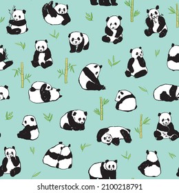 Panda animal vector seamless pattern