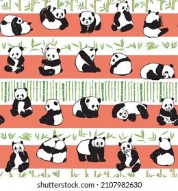 Panda animal vector seamless pattern