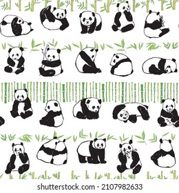 Panda animal vector seamless pattern