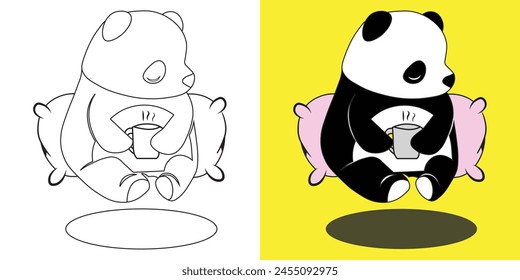 Panda from animals, children's coloring book. Coloring book with pictures of cute cartoon animals. Vector illustration with colored background.