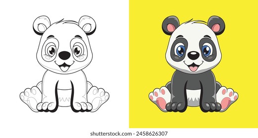 Panda of animals, children's coloring book. Coloring book with cute cartoon animal pictures. Vector illustration with colored background.