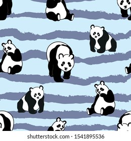 Panda animals seamless vector pattern on blue background . Concept for textile, cards, wallpapers, web design