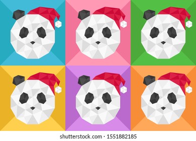 Panda art in trendy low poly style. Christmas decoration. Vector illustration.