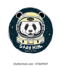 Panda Astronaut, Hand Drawn Art Print, Animal Illustration