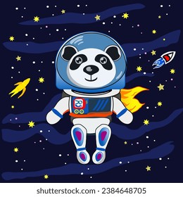 panda astronaut hand drawn in vector