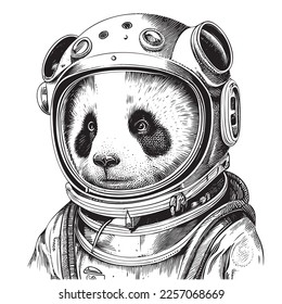 Panda astronaut portraithand drawn sketch in doodle style Vector illustration