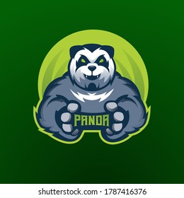 Panda concepto del logo vectorial del club deportivo de Panda aislado sobre fondo verde para la impresión de insignias, emblemas y camisetas. Diseño de insignias de mascota de equipo deportivo moderno.