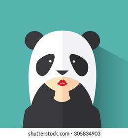 Panda avatar. Animal avatar. Man avatar. The girl in the Panda suit. Flat design style animal avatar. Vector illustration
