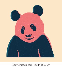 Panda. Avatar, badge, poster, logo templates, print. Vector illustration in a minimalist style  with Riso print effect. Flat cartoon style