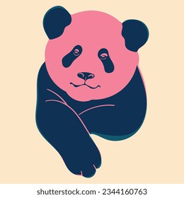 Panda. Avatar, insignia, afiche, plantillas de logotipo, impresión. Ilustración vectorial en un estilo minimalista con efecto de impresión Riso. Estilo de caricatura plano