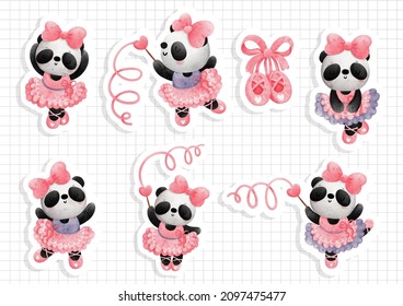 Panda ballerina sticker, scrapbook, sticker sheet.