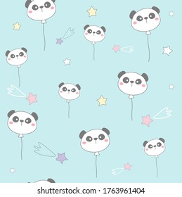 Panda balloon with cute star seamless pattern . 