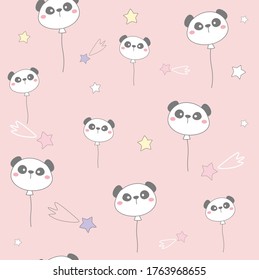 Panda balloon with cute star seamless pattern . 