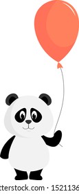 Panda with balloon, illustration, vector on white background.