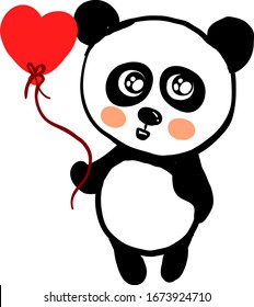 Panda with balloon, illustration, vector on white background.