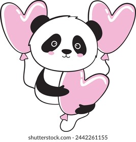 Panda With Balloons Doodle Vector Illustration