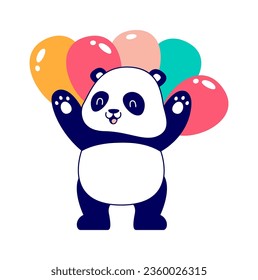 Panda With Balloons Vector Illustration