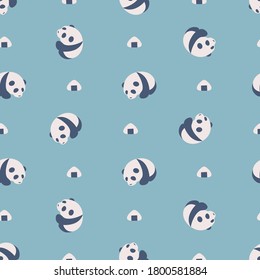 Panda Balls and Japanese Rice Balls Vector Art Seamless Pattern