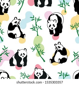 Panda bamboo animals vector seamless pattern. Concept for print, web design, cards, textile