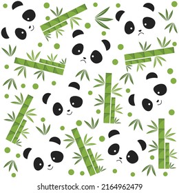 Panda bamboo background bear face icons flat repeating
