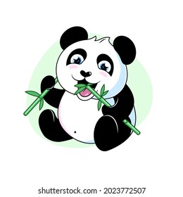 Panda con una rama de bambú, un oso panda lindo comiendo hojas