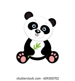 Panda with bamboo branch on white background. Vector.