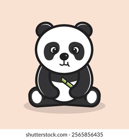 Panda With Bamboo Cartoon Icon  Illustration Animal