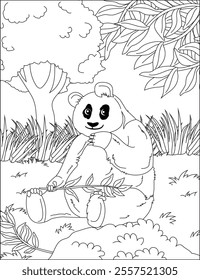 Panda bamboo coloring page line art vector