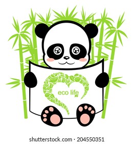 panda in the bamboo forest, ecological background on animal protection, cute panda with a piece of paper