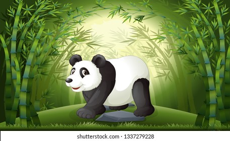 Un panda en la ilustración forestal de bambú