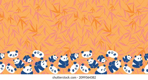 Panda Bamboo Frame Border Seamless Pattern. Vector illustration. Great for birthday, party, gift wrapping, wallpaper, textile and scrapbook 
