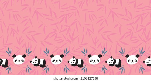 Panda Bamboo Frame Border Patrón sin problemas. Ilustración vectorial. Ideal para cumpleaños, fiesta, envoltura de regalo, papel pintado, textil y libro de recortes 