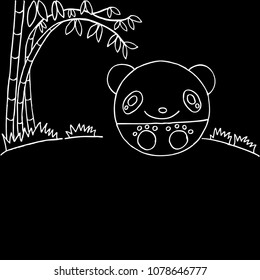 Panda bamboo jungle. Doodle vector illustration.