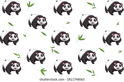 Panda With Bamboo Leaf Cute Pattern