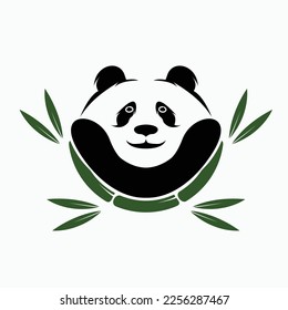 Panda and bamboo logo cartoon illustration