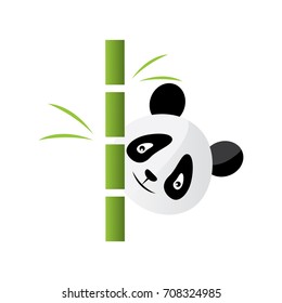 Panda and Bamboo, logo flat design, template vector, icon symbol