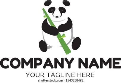 Panda With Bamboo Logo  Template