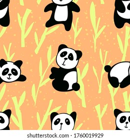 Patrón Panda Y Bambú, Patrón Animal Endémico De China, Ilustración Vectorial EPS 10.
