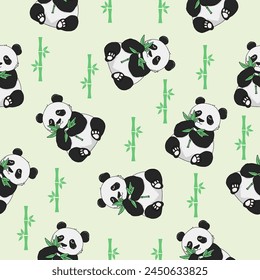Panda and Bamboo seamless pattern background
