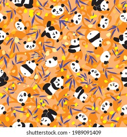 Panda Bamboo Seamless Pattern. Vector illustration. Great for birthday, party, gift wrapping, wallpaper, textile and scrapbook 