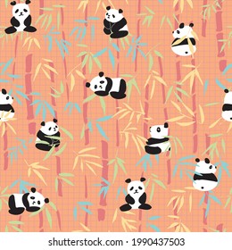 Panda Bamboo Seamless Pattern. Vector illustration. Great for birthday, party, gift wrapping, wallpaper, textile and scrapbook 