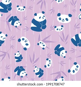 Panda Bamboo Seamless Pattern. Vector illustration. Great for birthday, party, gift wrapping, wallpaper, textile and scrapbook 