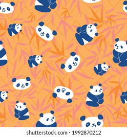 Panda Bamboo Seamless Pattern. Vector illustration. Great for birthday, party, gift wrapping, wallpaper, textile and scrapbook 