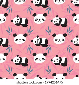 Panda Bamboo Seamless Pattern. Vector illustration. Great for birthday, party, gift wrapping, wallpaper, textile and scrapbook 