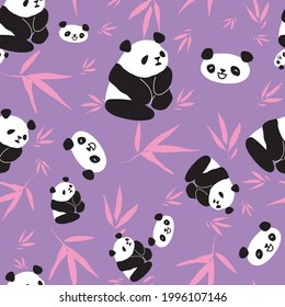 Panda Bamboo Seamless Pattern. Vector illustration. Great for birthday, party, gift wrapping, wallpaper, textile and scrapbook 