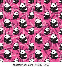 Panda Bamboo Seamless Pattern. Vector illustration. Great for birthday, party, gift wrapping, wallpaper, textile and scrapbook 