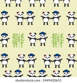 Panda and bamboo Seamless Pattern. Vector